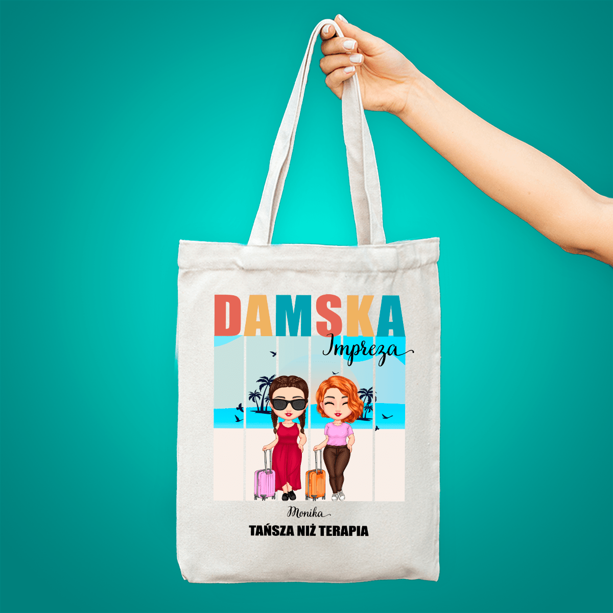 Materiałowa torba shopper z własnym nadrukiem DAMSKA IMPREZA - spersonalizowany prezent dla niej - idamell.com