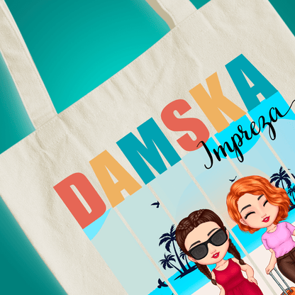 Materiałowa torba shopper z własnym nadrukiem DAMSKA IMPREZA - spersonalizowany prezent dla niej - idamell.com