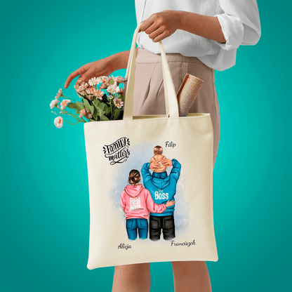 Materiałowa torba shopper z własnym nadrukiem FAMILY - spersonalizowany prezent dla rodziców - idamell.com