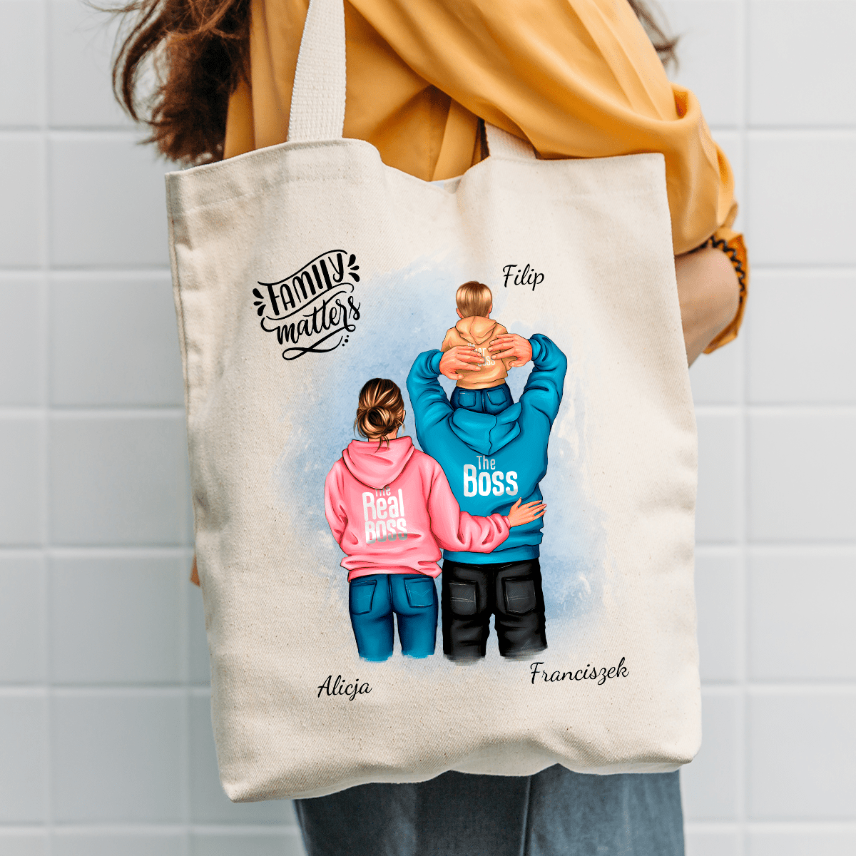 Materiałowa torba shopper z własnym nadrukiem FAMILY - spersonalizowany prezent dla rodziców - idamell.com