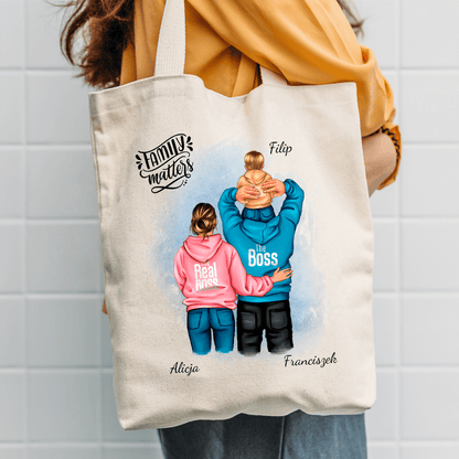 Materiałowa torba shopper z własnym nadrukiem FAMILY - spersonalizowany prezent dla rodziców - idamell.com
