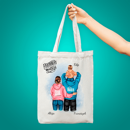 Materiałowa torba shopper z własnym nadrukiem FAMILY - spersonalizowany prezent dla rodziców - idamell.com