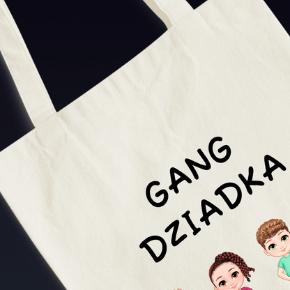 Materiałowa torba shopper z własnym nadrukiem GANG DZIADKA - spersonalizowany prezent dla dziadka - idamell.com