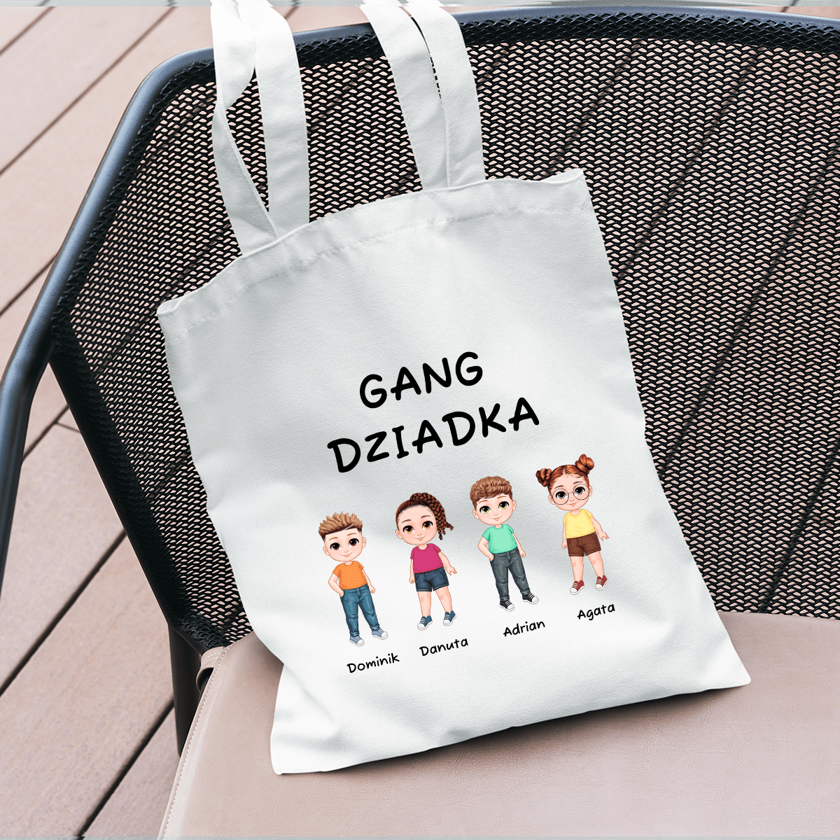 Materiałowa torba shopper z własnym nadrukiem GANG DZIADKA - spersonalizowany prezent dla dziadka - idamell.com