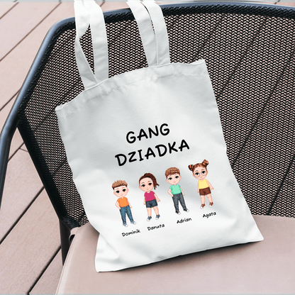 Materiałowa torba shopper z własnym nadrukiem GANG DZIADKA - spersonalizowany prezent dla dziadka - idamell.com