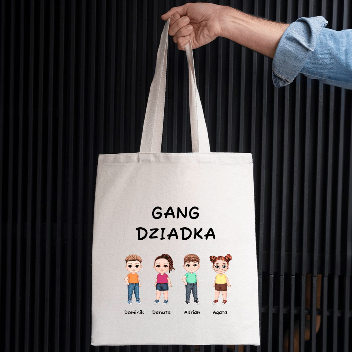 Materiałowa torba shopper z własnym nadrukiem GANG DZIADKA - spersonalizowany prezent dla dziadka - idamell.com