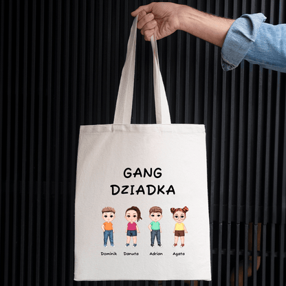 Materiałowa torba shopper z własnym nadrukiem GANG DZIADKA - spersonalizowany prezent dla dziadka - idamell.com