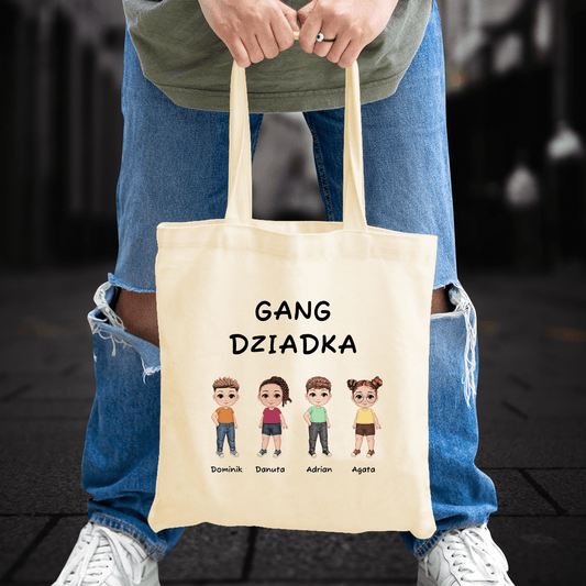 Materiałowa torba shopper z własnym nadrukiem GANG DZIADKA - spersonalizowany prezent dla dziadka - idamell.com