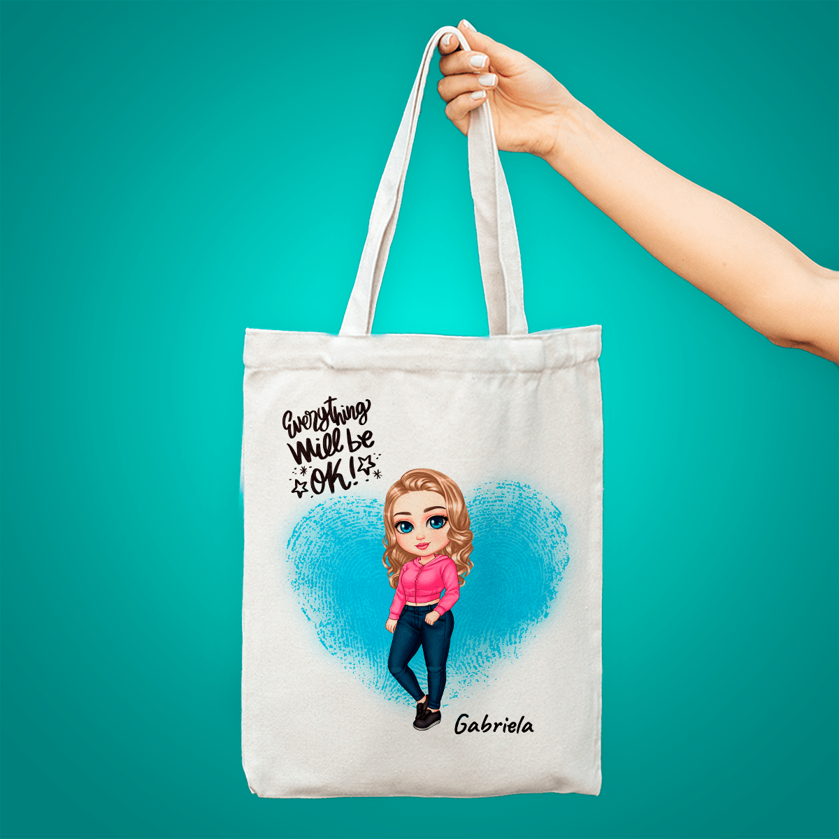 Materiałowa torba shopper z własnym nadrukiem GRAFIKA + IMIĘ - spersonalizowany prezent dla kobiety - idamell.com