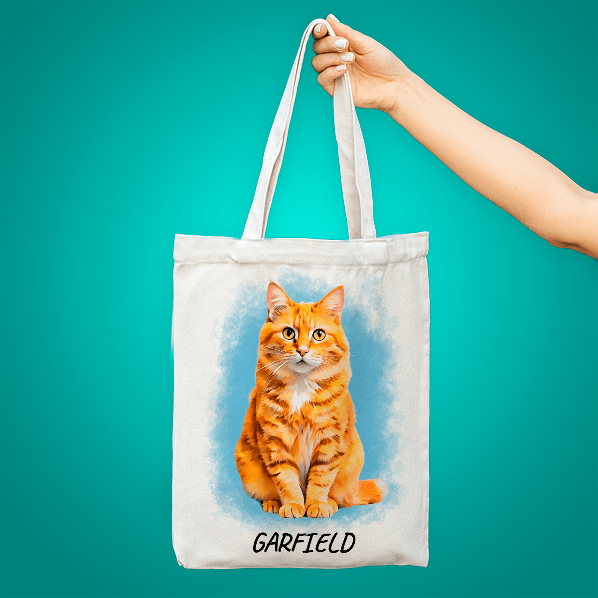 Materiałowa torba shopper z własnym nadrukiem GRAFIKA KOTA + IMIĘ - spersonalizowany prezent dla właściciela kota - idamell.com