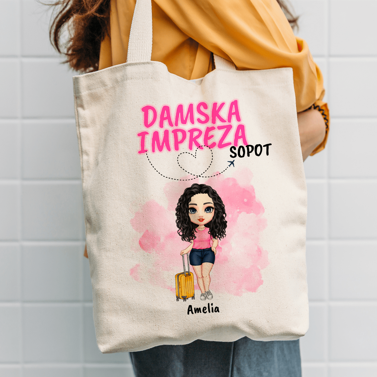 Materiałowa torba shopper z własnym nadrukiem IMPREZA - spersonalizowany prezent dla kobiety - idamell.com