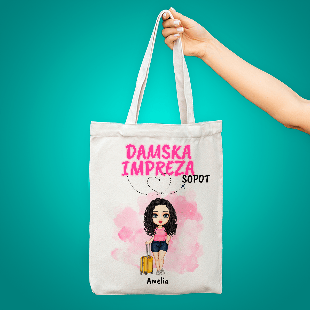 Materiałowa torba shopper z własnym nadrukiem IMPREZA - spersonalizowany prezent dla kobiety - idamell.com