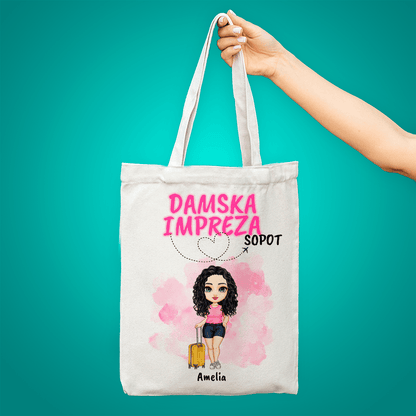 Materiałowa torba shopper z własnym nadrukiem IMPREZA - spersonalizowany prezent dla kobiety - idamell.com