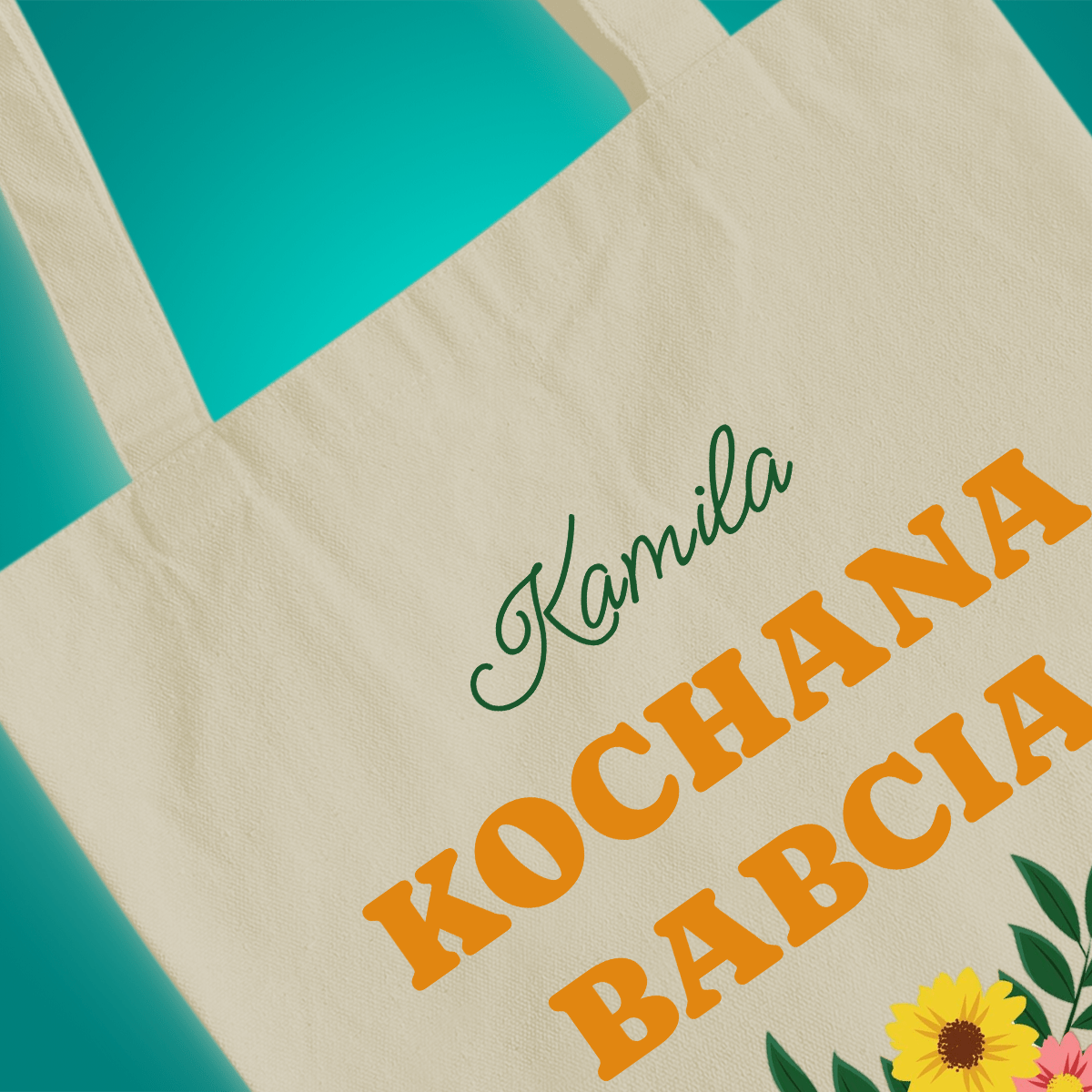 Materiałowa torba shopper z własnym nadrukiem KOCHANA BABCIA - spersonalizowany prezent dla babci - idamell.com