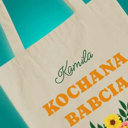 Materiałowa torba shopper z własnym nadrukiem KOCHANA BABCIA - spersonalizowany prezent dla babci - idamell.com