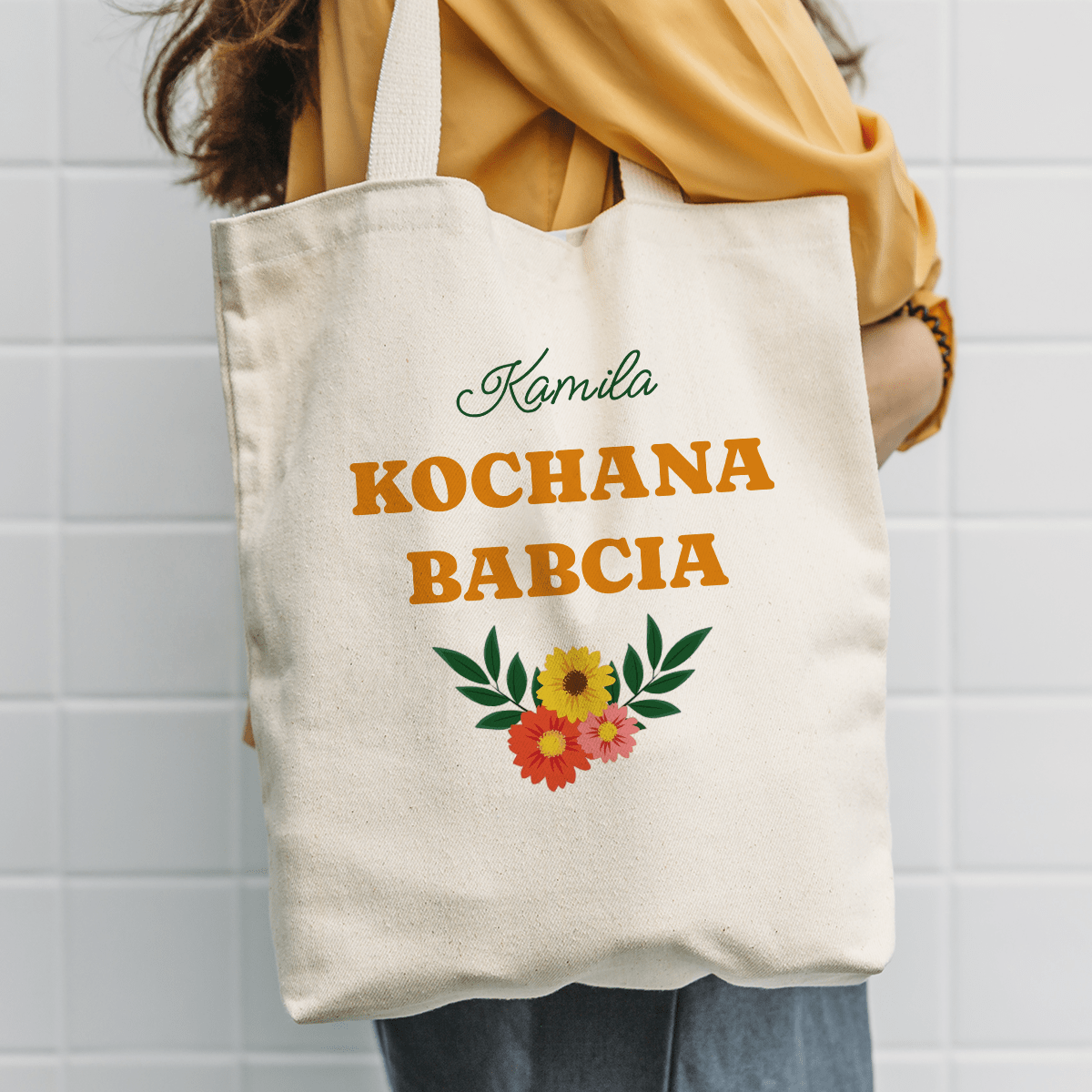 Materiałowa torba shopper z własnym nadrukiem KOCHANA BABCIA - spersonalizowany prezent dla babci - idamell.com