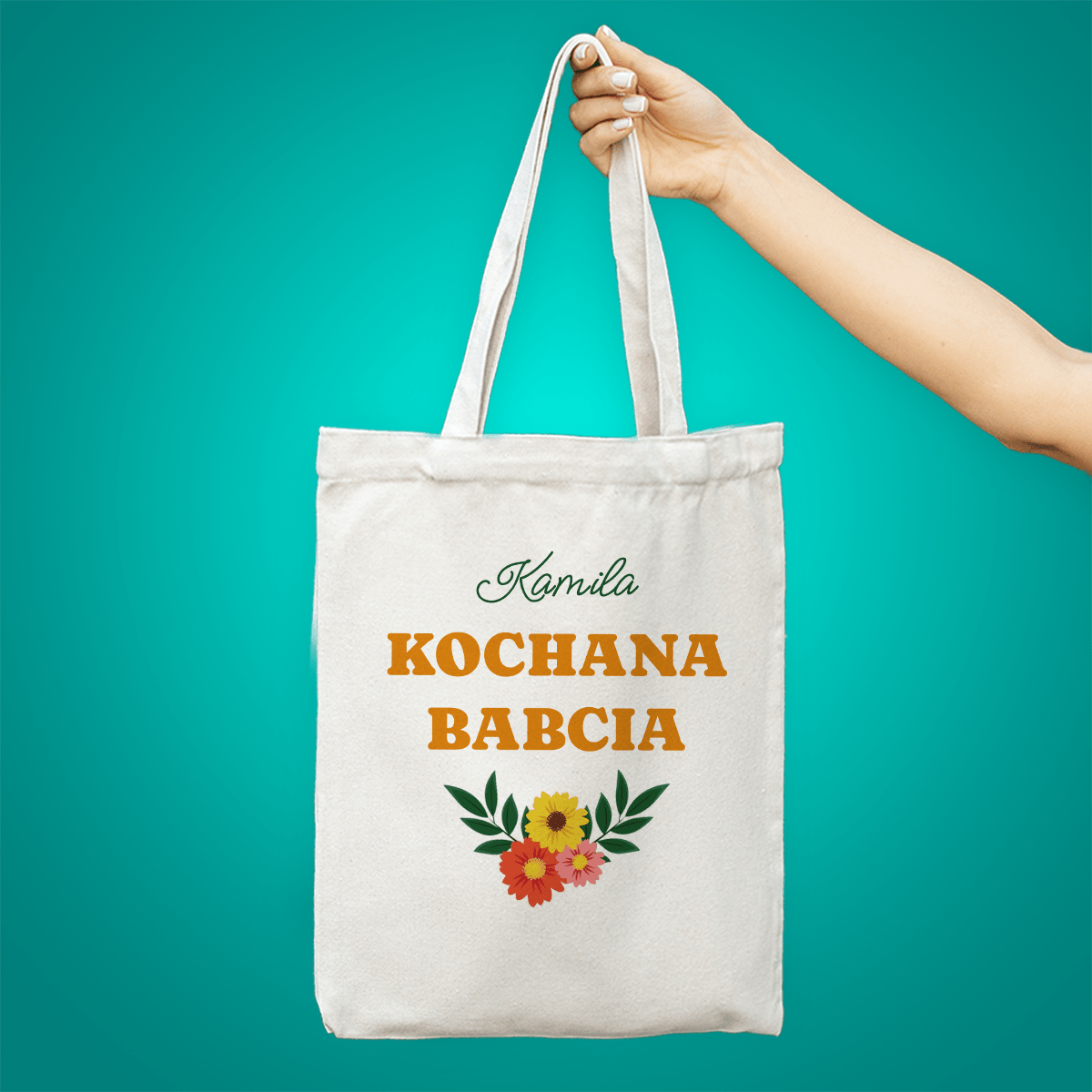 Materiałowa torba shopper z własnym nadrukiem KOCHANA BABCIA - spersonalizowany prezent dla babci - idamell.com