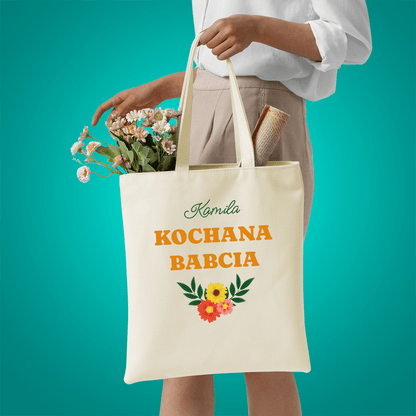 Materiałowa torba shopper z własnym nadrukiem KOCHANA BABCIA - spersonalizowany prezent dla babci - idamell.com