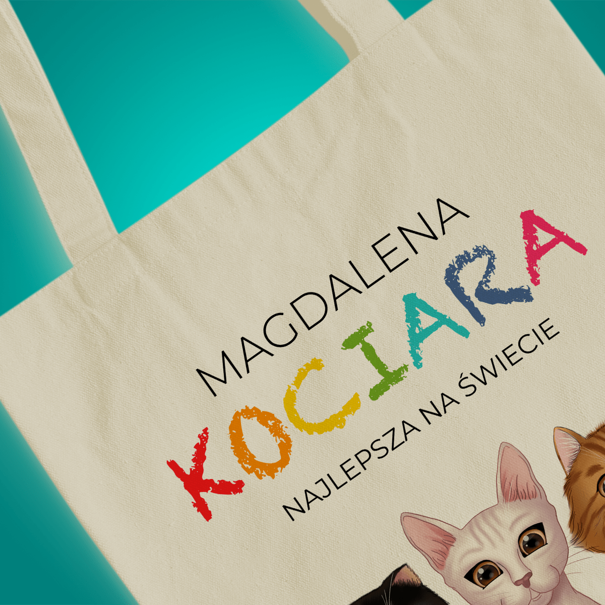 Materiałowa torba shopper z własnym nadrukiem KOCIARA - spersonalizowany prezent dla właściciela kota - idamell.com