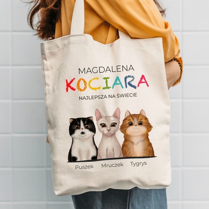 Materiałowa torba shopper z własnym nadrukiem KOCIARA - spersonalizowany prezent dla właściciela kota - idamell.com