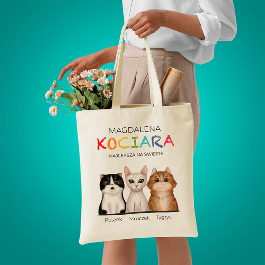 Materiałowa torba shopper z własnym nadrukiem KOCIARA - spersonalizowany prezent dla właściciela kota - idamell.com