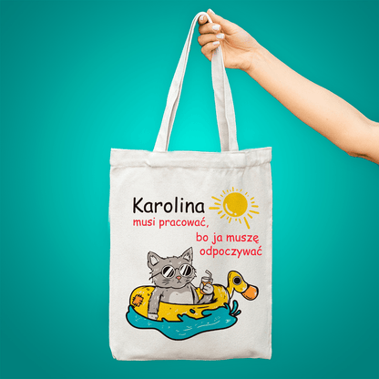 Materiałowa torba shopper z własnym nadrukiem KOT - spersonalizowany prezent dla właściciela kota - idamell.com