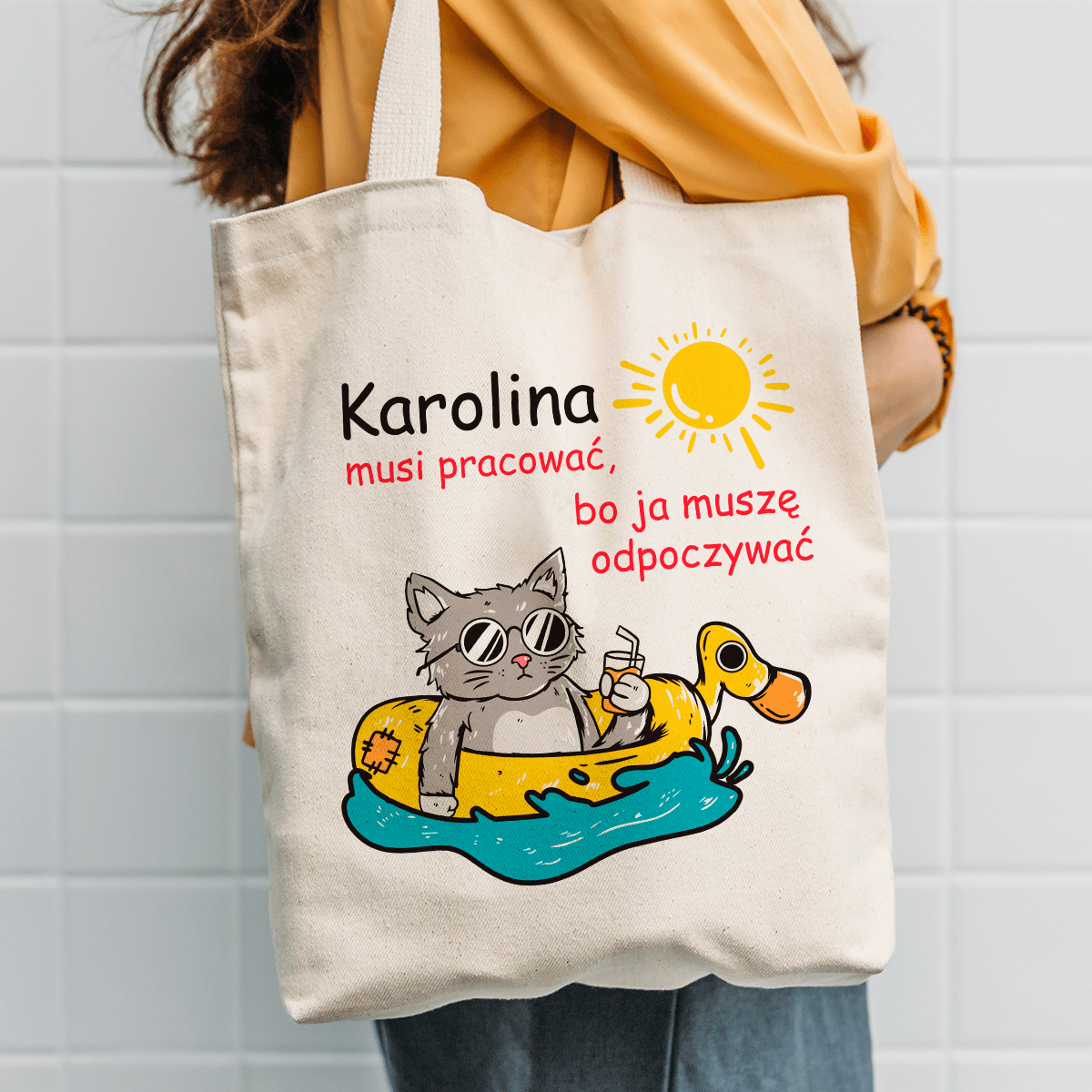 Materiałowa torba shopper z własnym nadrukiem KOT - spersonalizowany prezent dla właściciela kota - idamell.com
