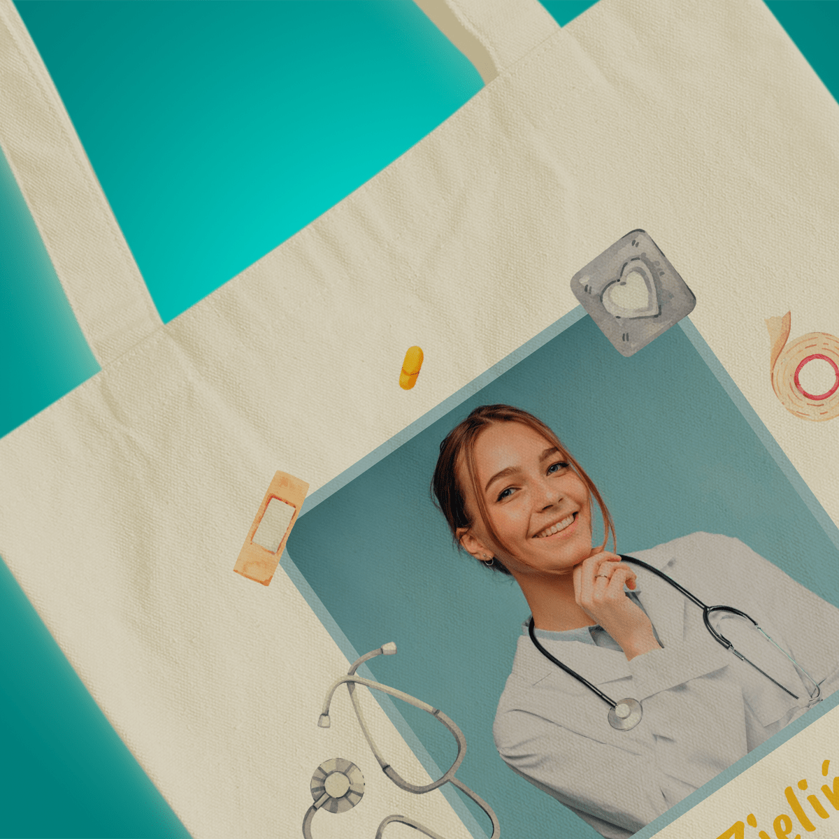 Materiałowa torba shopper z własnym nadrukiem LEKARZ - spersonalizowany prezent dla lekarza - idamell.com