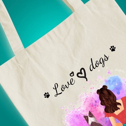 Materiałowa torba shopper z własnym nadrukiem LOVE DOGS - spersonalizowany prezent dla właściciela psa - idamell.com