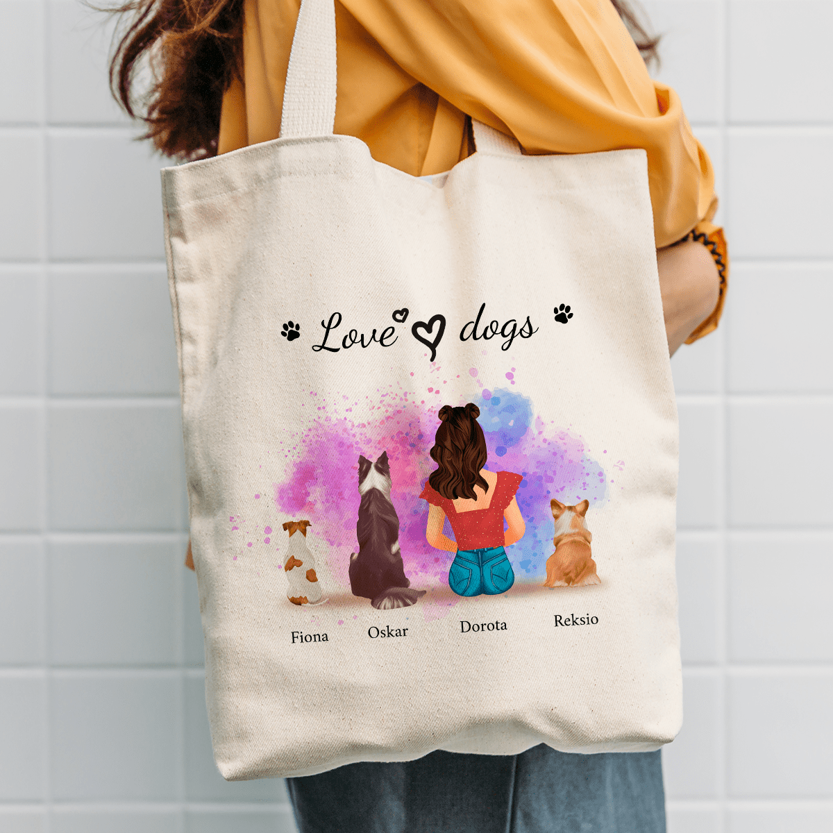 Materiałowa torba shopper z własnym nadrukiem LOVE DOGS - spersonalizowany prezent dla właściciela psa - idamell.com