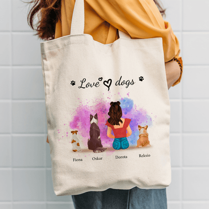 Materiałowa torba shopper z własnym nadrukiem LOVE DOGS - spersonalizowany prezent dla właściciela psa - idamell.com