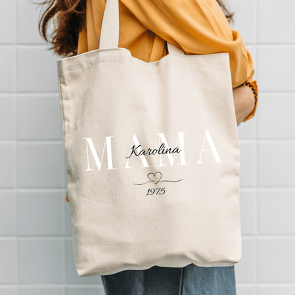 Materiałowa torba shopper z własnym nadrukiem MAMA + imię - spersonalizowany prezent dla mamy - idamell.com