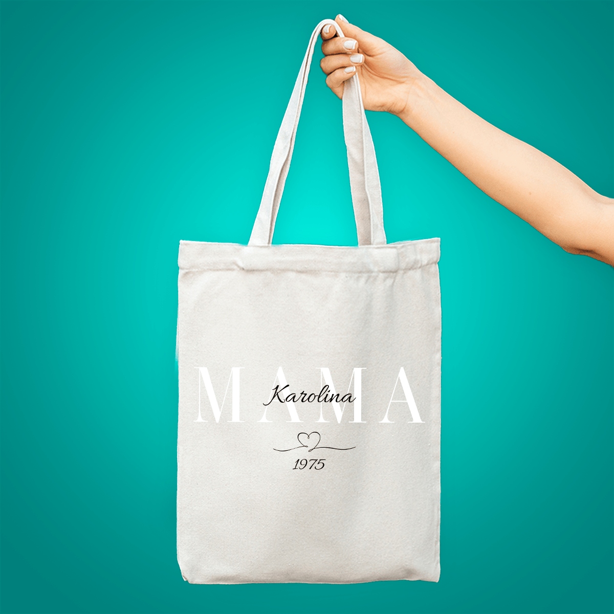 Materiałowa torba shopper z własnym nadrukiem MAMA + imię - spersonalizowany prezent dla mamy - idamell.com