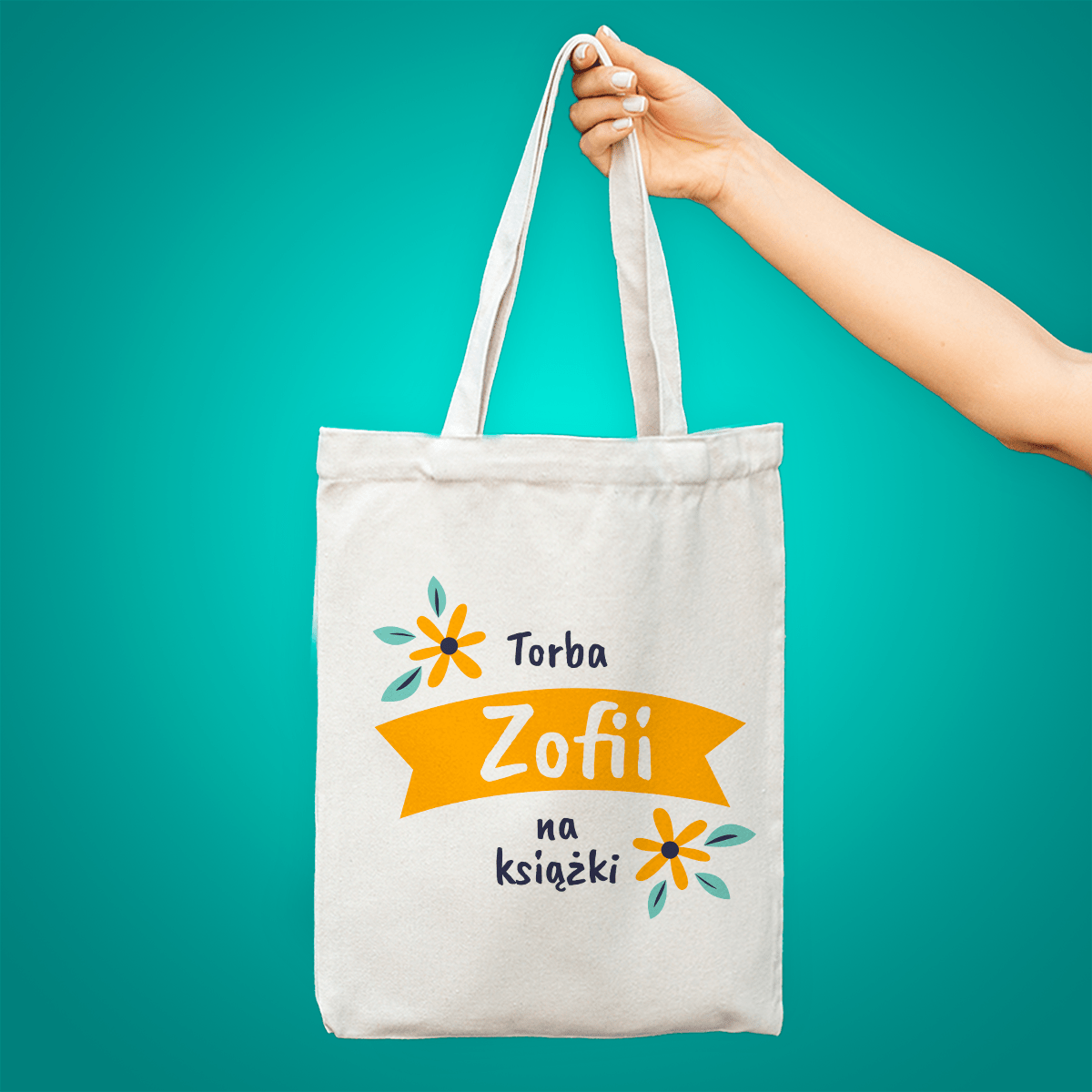 Materiałowa torba shopper z własnym nadrukiem NA KSIĄŻKI - spersonalizowany prezent dla niej - idamell.com