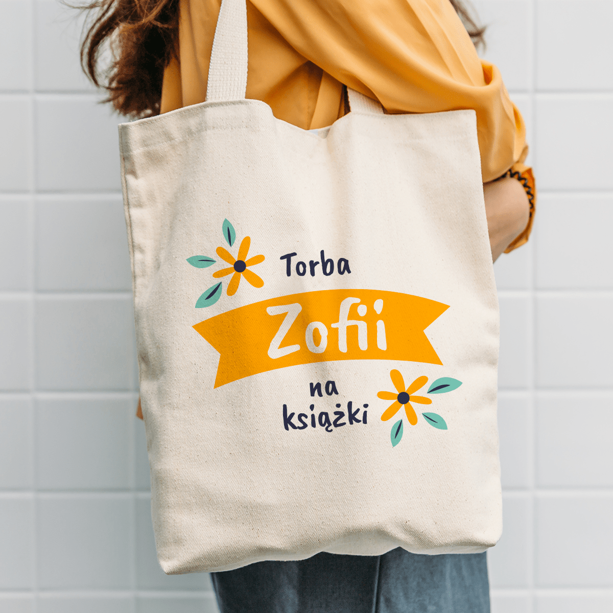 Materiałowa torba shopper z własnym nadrukiem NA KSIĄŻKI - spersonalizowany prezent dla niej - idamell.com