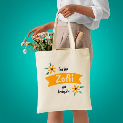 Materiałowa torba shopper z własnym nadrukiem NA KSIĄŻKI - spersonalizowany prezent dla niej - idamell.com