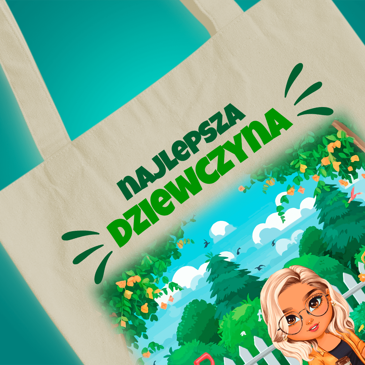 Materiałowa torba shopper z własnym nadrukiem NAJLEPSZA DZIEWCZYNA CLIPART - spersonalizowany prezent dla kobiety - idamell.com