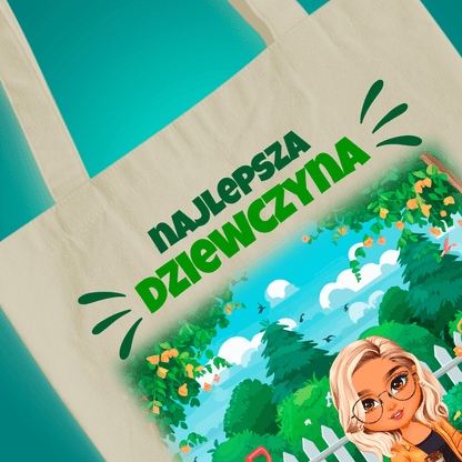 Materiałowa torba shopper z własnym nadrukiem NAJLEPSZA DZIEWCZYNA CLIPART - spersonalizowany prezent dla kobiety - idamell.com