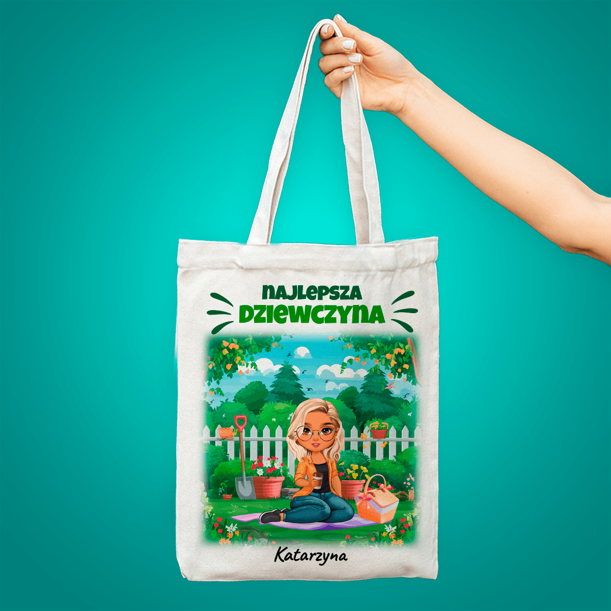 Materiałowa torba shopper z własnym nadrukiem NAJLEPSZA DZIEWCZYNA CLIPART - spersonalizowany prezent dla kobiety - idamell.com