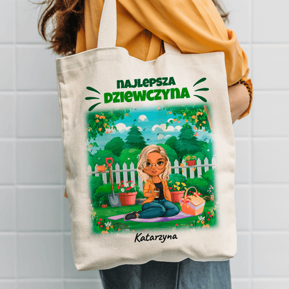 Materiałowa torba shopper z własnym nadrukiem NAJLEPSZA DZIEWCZYNA CLIPART - spersonalizowany prezent dla kobiety - idamell.com