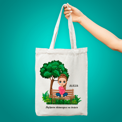 Materiałowa torba shopper z własnym nadrukiem NAJLEPSZA DZIEWCZYNA - spersonalizowany prezent dla dziewczyny - idamell.com