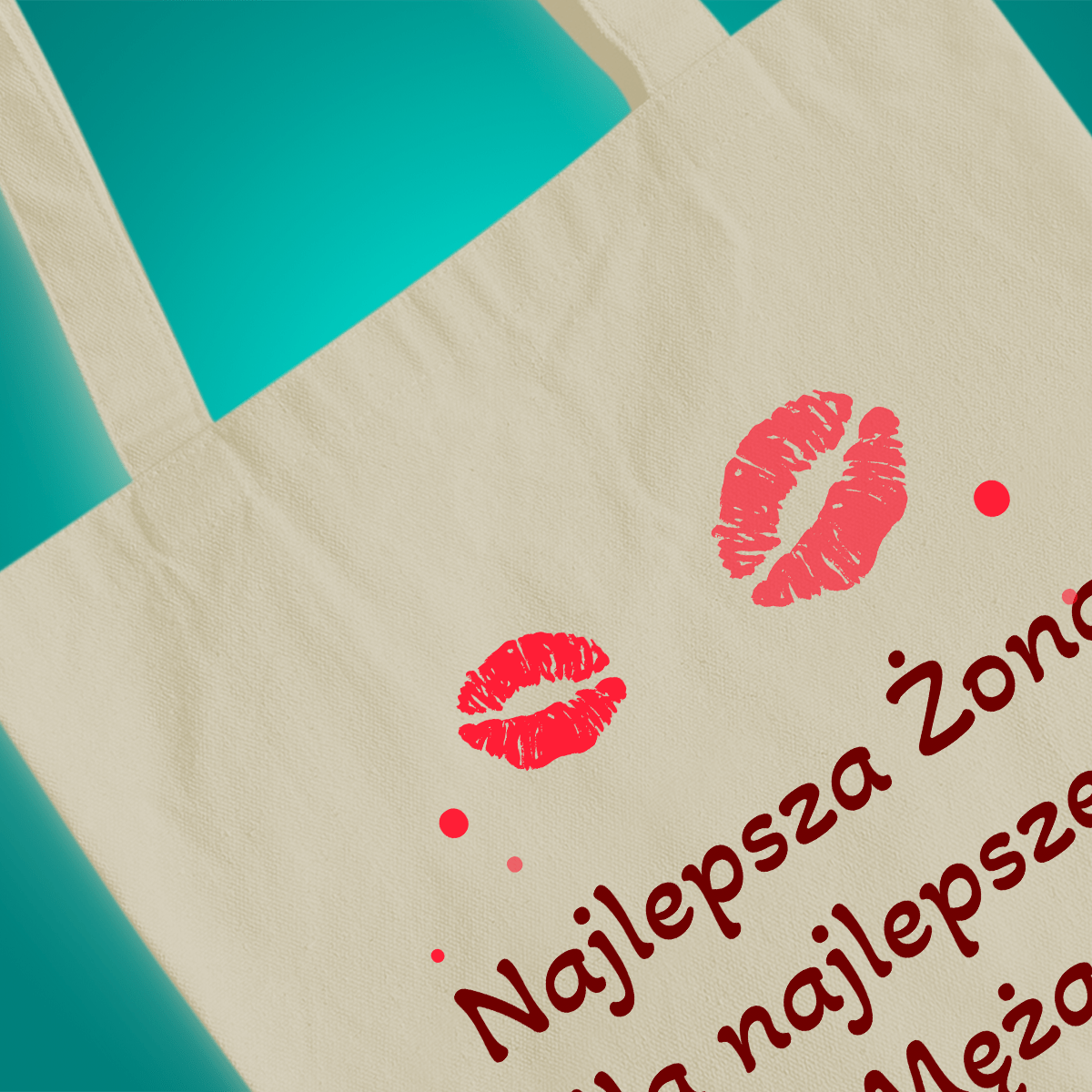 Materiałowa torba shopper z własnym nadrukiem NAJLEPSZA ŻONA - spersonalizowany prezent dla żony - idamell.com