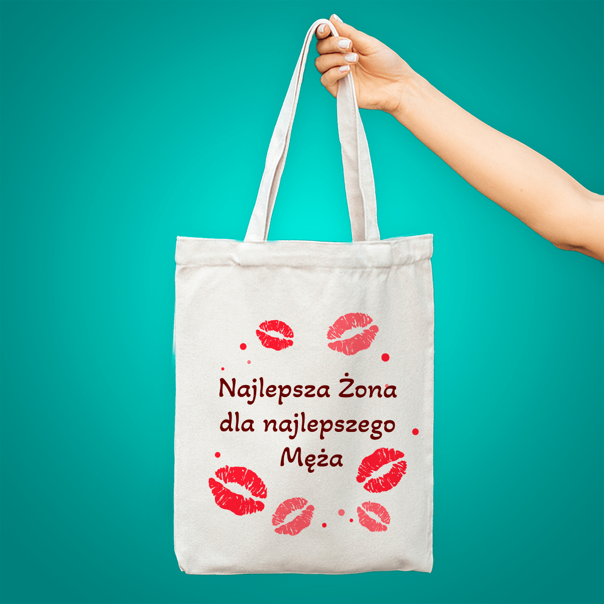 Materiałowa torba shopper z własnym nadrukiem NAJLEPSZA ŻONA - spersonalizowany prezent dla żony - idamell.com