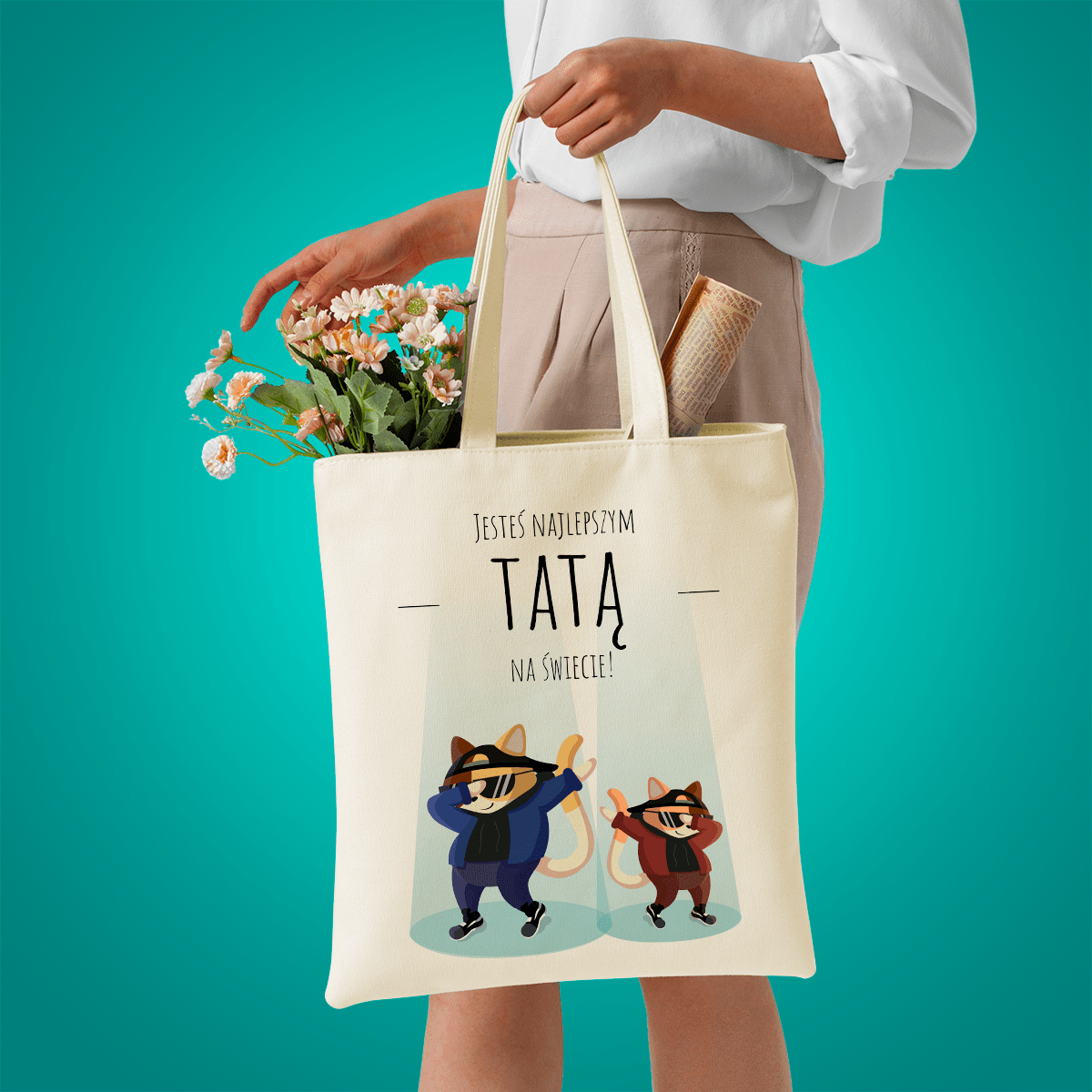 Materiałowa torba shopper z własnym nadrukiem NAJLEPSZY TATA - spersonalizowany prezent dla taty - idamell.com