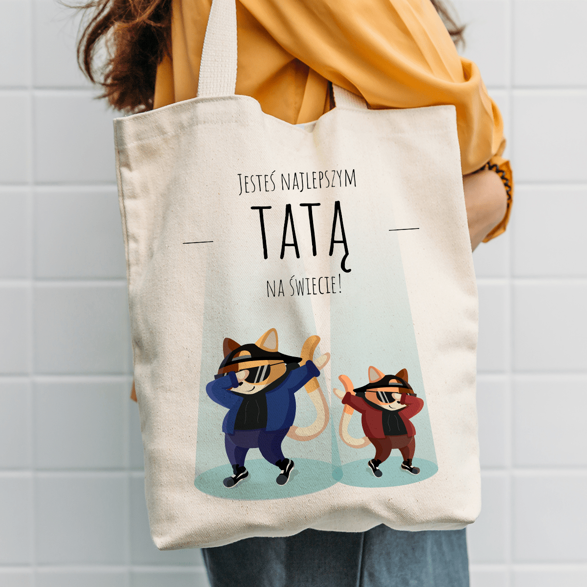 Materiałowa torba shopper z własnym nadrukiem NAJLEPSZY TATA - spersonalizowany prezent dla taty - idamell.com