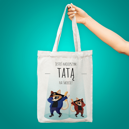 Materiałowa torba shopper z własnym nadrukiem NAJLEPSZY TATA - spersonalizowany prezent dla taty - idamell.com