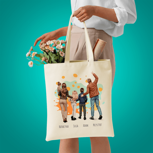 Materiałowa torba shopper z własnym nadrukiem NASZA RODZINA - spersonalizowany prezent dla rodziców - idamell.com