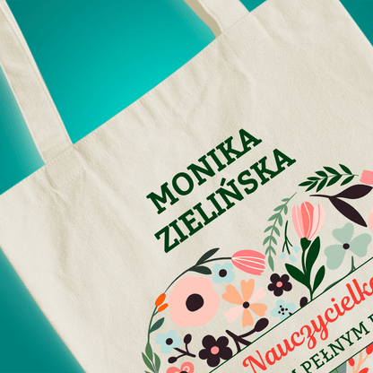 Materiałowa torba shopper z własnym nadrukiem NAUCZYCIELKA - spersonalizowany prezent dla nauczycielki - idamell.com