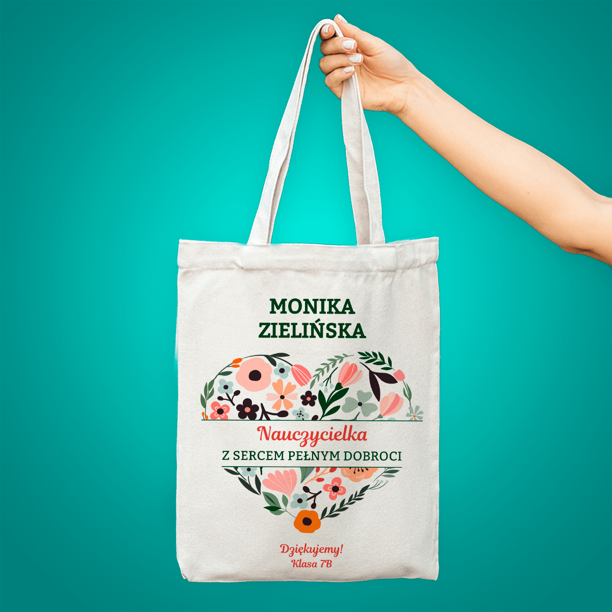 Materiałowa torba shopper z własnym nadrukiem NAUCZYCIELKA - spersonalizowany prezent dla nauczycielki - idamell.com