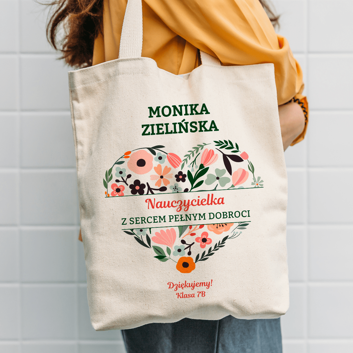 Materiałowa torba shopper z własnym nadrukiem NAUCZYCIELKA - spersonalizowany prezent dla nauczycielki - idamell.com